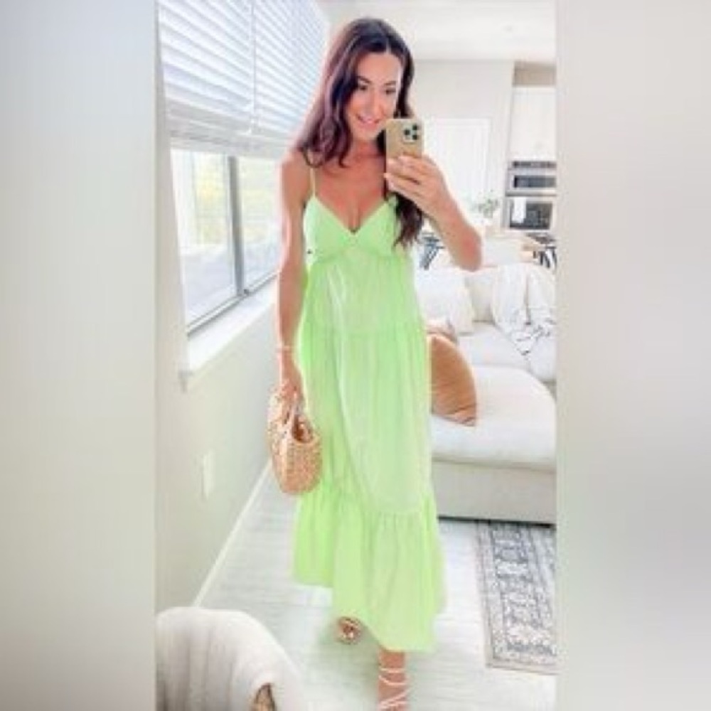 BNWT A New Day Neon, Lime Green Tiered Maxi Sundress by Target XS